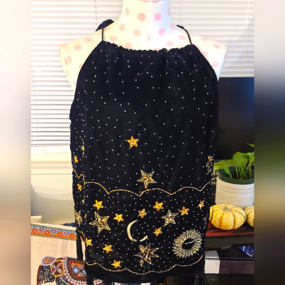 Anthropologie beaded celestial velvet top